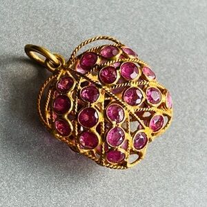 New 18k Gold Natural Ruby Pave July Birthstone 3D Apple Charm Pendant